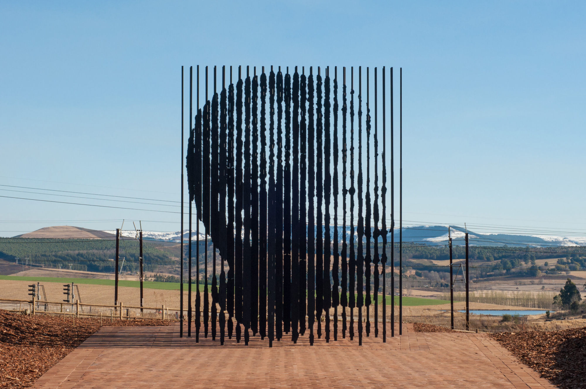 The Nelson Mandela 'Release' sculpture at Howick, aligned into Mandela's face, photographed by Jonathan Burton